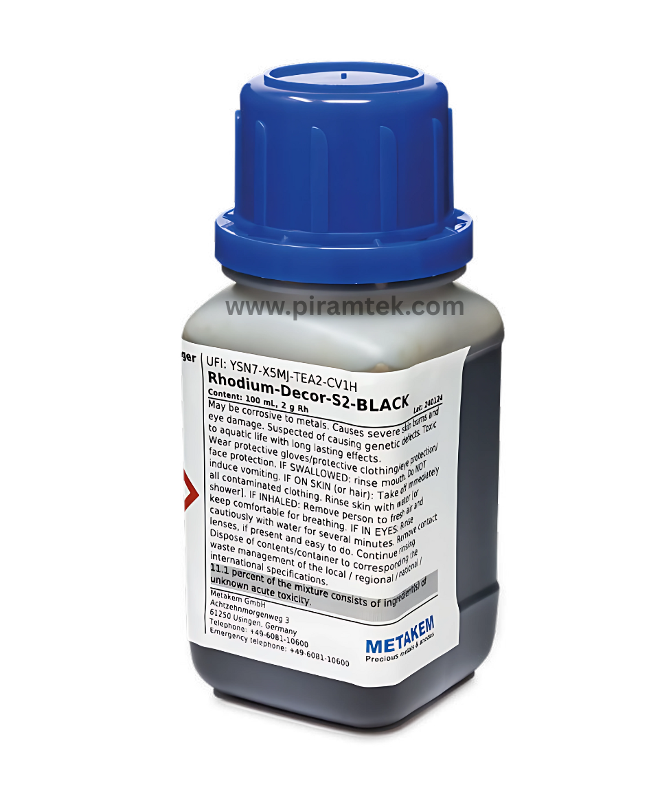 Metakem Rhodium Decor S2 Black – 100 ml / 2 g Rh Siyah Rodyum Kaplama Solüsyonu - Metakem