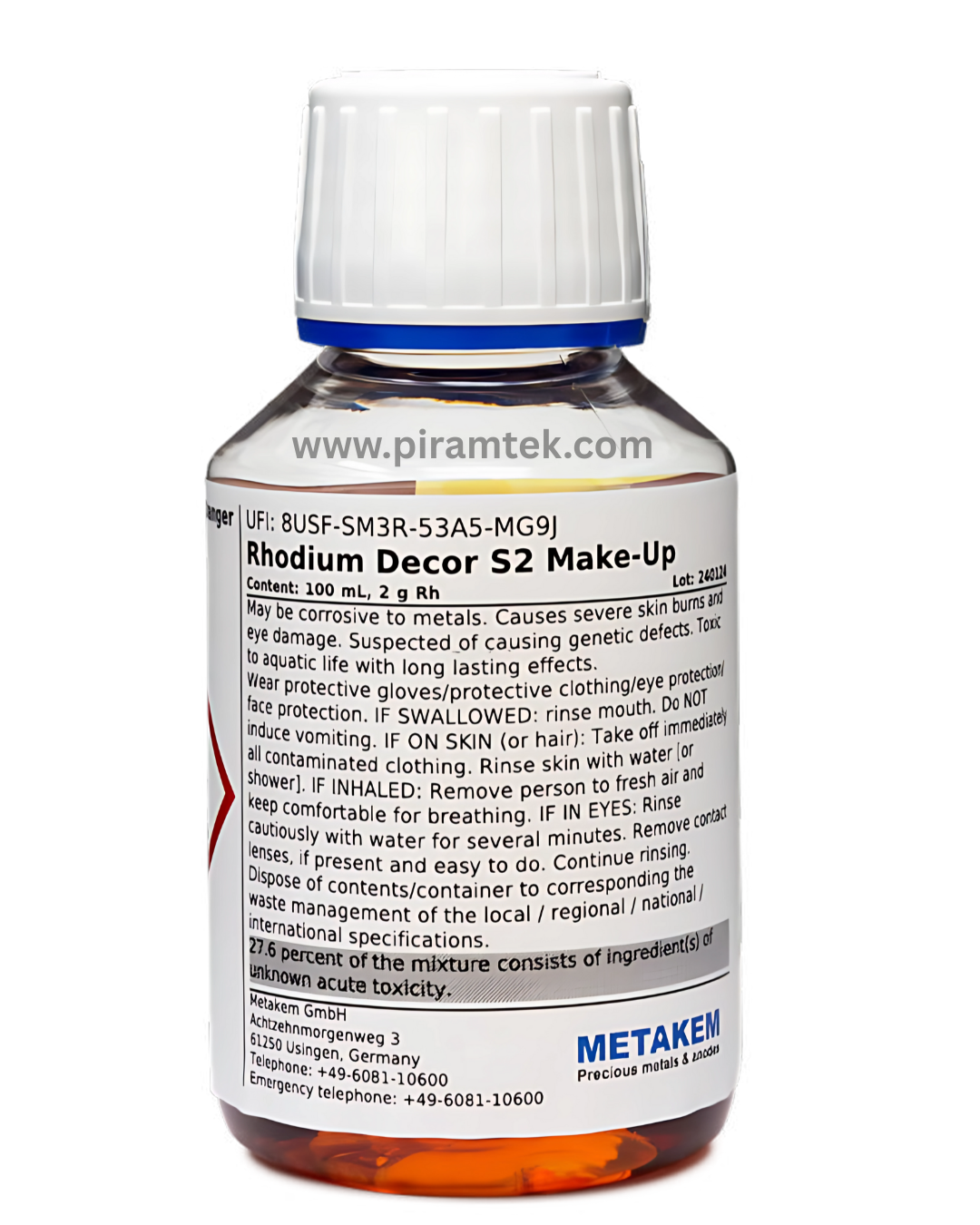 Metakem Rodyum Banyo Rodajı Decor-S2 – 2 g Rh / 100 ml (Rodyum Kaplama Solüsyonu) - Metakem