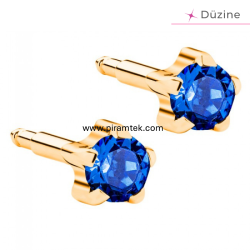 Gold Tırnaklı Sapphire Kulak Delme Küpesi - Nina Medikal