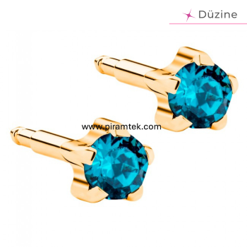Gold Tırnaklı Blue Zircon Kulak Delme Küpesi - 1
