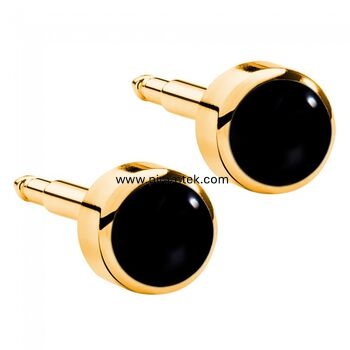 Gold İncili Black Onyx Kulak Delme Küpesi - 1